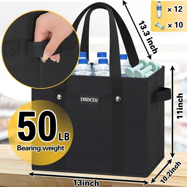 Alt view image 4 of 7 - Reusable Grocery Bags 3 Pack - 800D Heavy Duty Oxford Shopping Bags with Metal Rivet Reinforced Handles & Sturdy Bottom, Foldable Grocery Totes, Holds 65+ lbs, Black