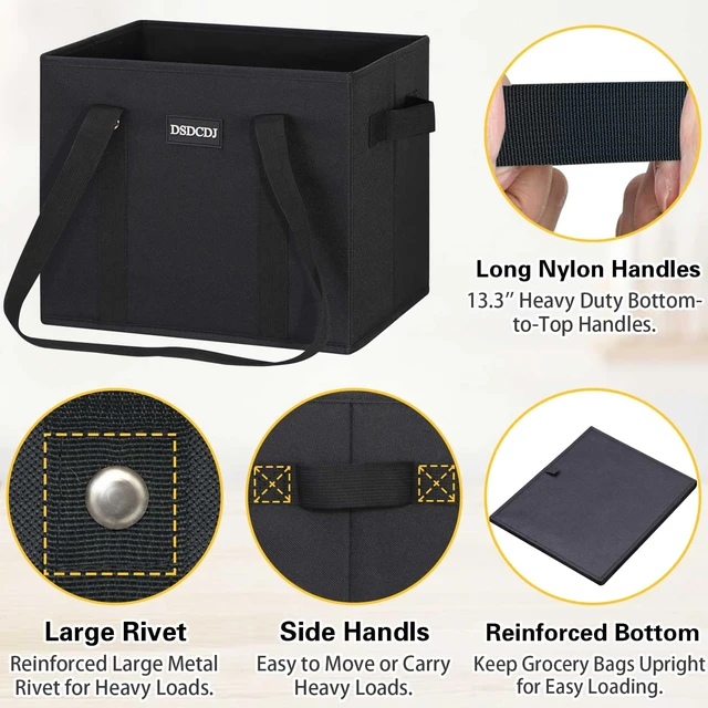 Alt view image 6 of 7 - Reusable Grocery Bags 3 Pack - 800D Heavy Duty Oxford Shopping Bags with Metal Rivet Reinforced Handles & Sturdy Bottom, Foldable Grocery Totes, Holds 65+ lbs, Black
