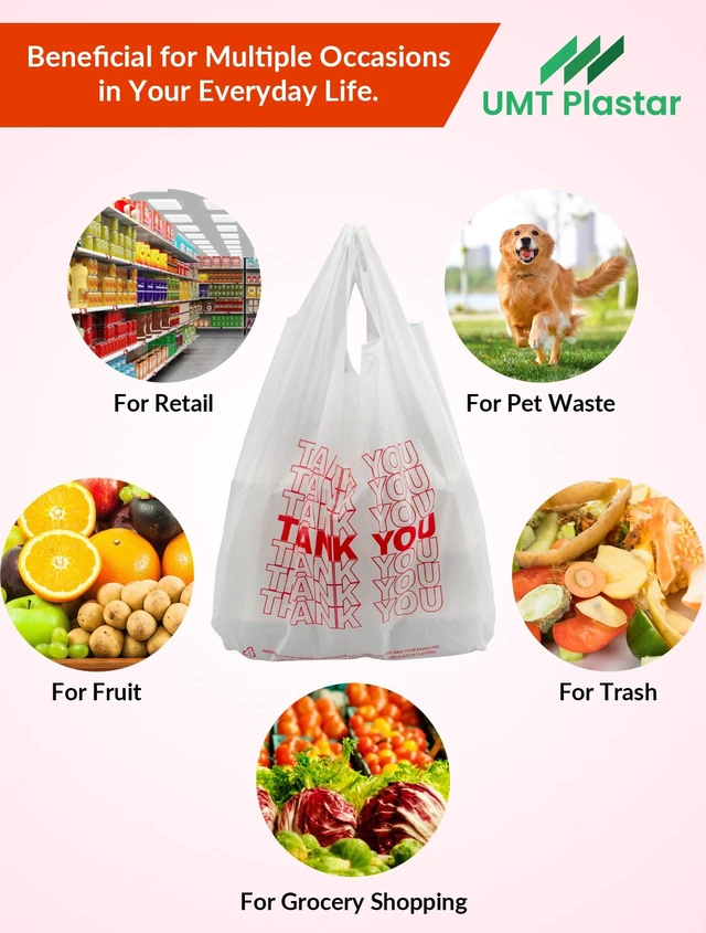 Alt view image 2 of 7 - 300 Count Thank You Bags, 12 x 6 x 22 in, White Grocery Bags | Reliable Carryout and Shopping Bags with Reinforced Handles for Retail, Grocery, Restaurant and Takeout Use