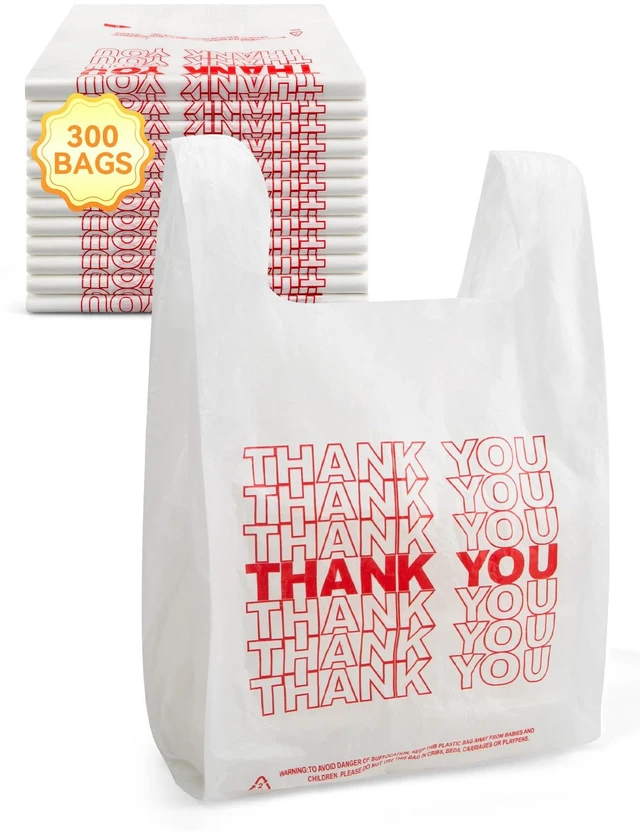 Main image of 300 Count Thank You Bags, 12 x 6 x 22 in, White Grocery Bags | Reliable Carryout and Shopping Bags with Reinforced Handles for Retail, Grocery, Restaurant and Takeout Use
