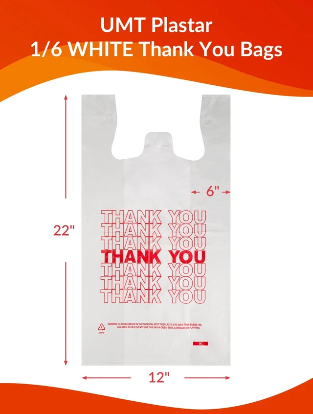 Alt view image 3 of 7 - 300 Count Thank You Bags, 12 x 6 x 22 in, White Grocery Bags | Reliable Carryout and Shopping Bags with Reinforced Handles for Retail, Grocery, Restaurant and Takeout Use