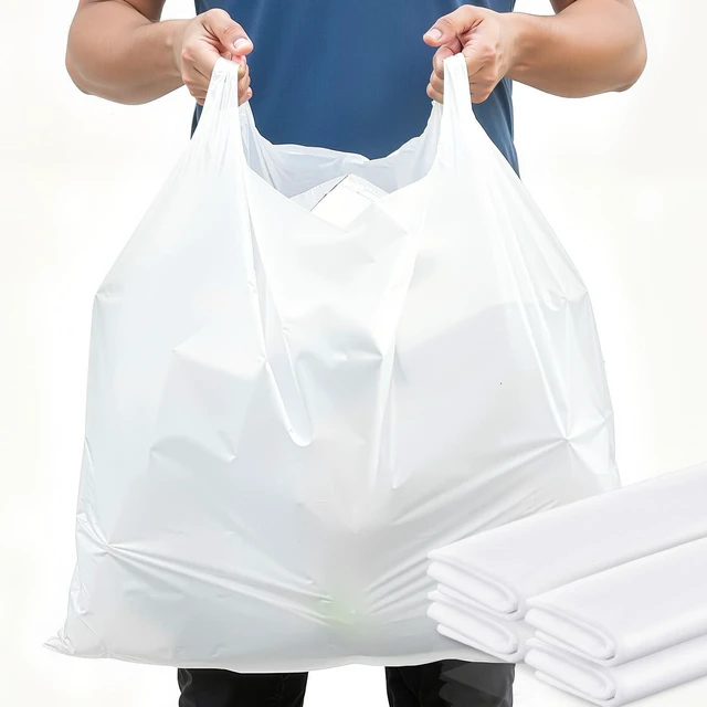 Main image of 100 Pack Extra Large Shopping Bags, 36'' x 24'' x 8'' | White Plastic Reusable Heavy Duty T-Shirt Bags with Handles for Small Business Merchandise Grocery Retail Packing Gift & Food
