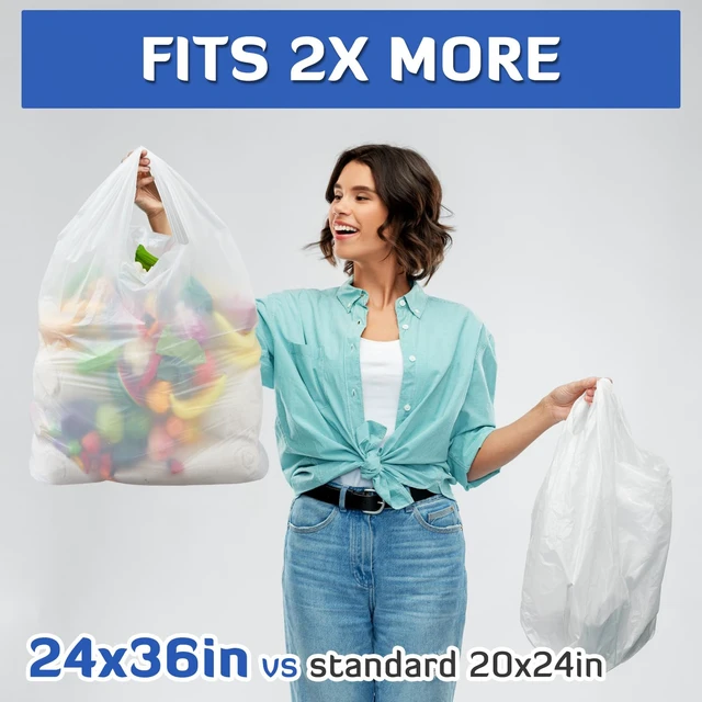 Alt view image 2 of 7 - 100 Pack Extra Large Shopping Bags, 36'' x 24'' x 8'' | White Plastic Reusable Heavy Duty T-Shirt Bags with Handles for Small Business Merchandise Grocery Retail Packing Gift & Food