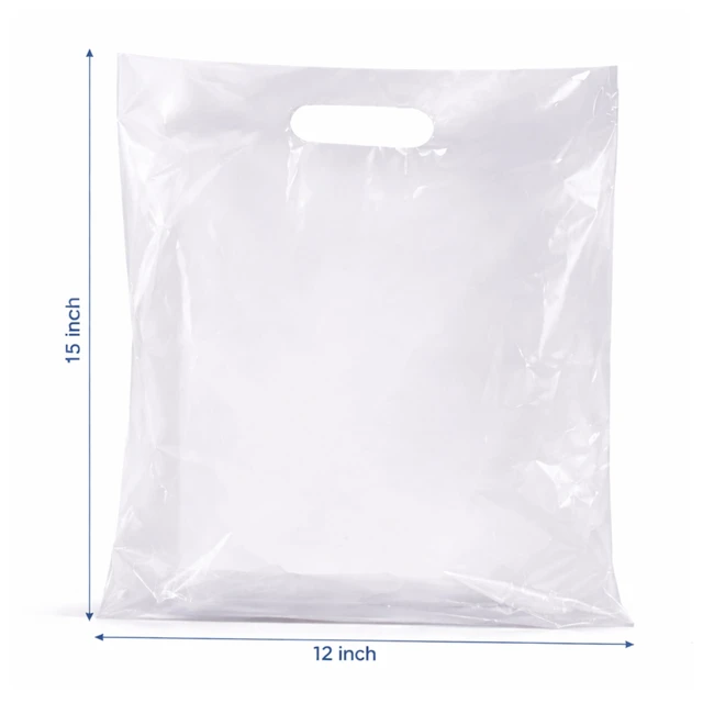 Alt view image 3 of 7 - 100 Clear Plastic Merchandise Bags, 12x15 | Handles, 1.25Mil Thick Glossy Retail Shopping Bags, Small Business, Boutique, Gifts, Clothing, Trade Show