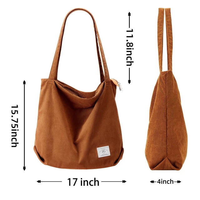 Alt view image 4 of 7 - Tote Bag Large Shoulder Bag with Zipper Pockets Big Capacity Casual Handbags Shopping Bag for Girls, Brown