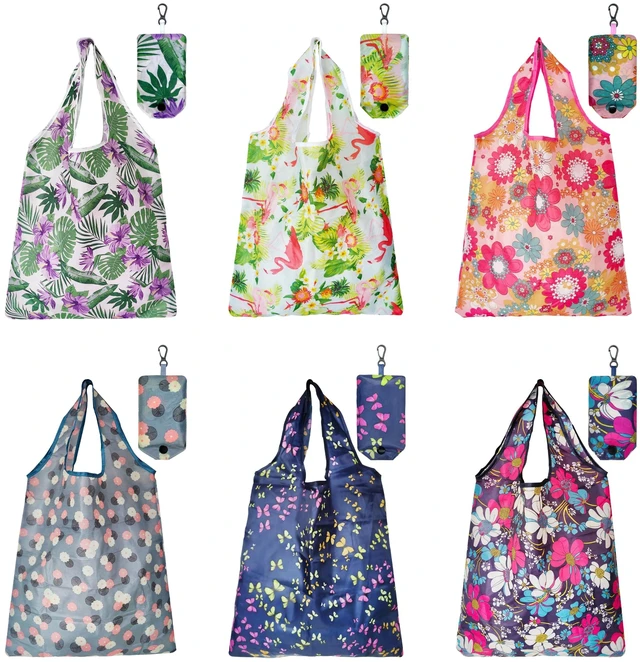 Main image of 6 Pcs Reusable Shopping Bags, Foldable Grocery Bags in Pocket, Eco-friendly Travel Recycle Shopping Bags,Waterproof and Machine Washable, for Daily Shopping Supplies load