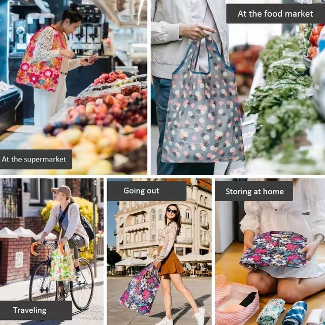 Alt view image 6 of 7 - 6 Pcs Reusable Shopping Bags, Foldable Grocery Bags in Pocket, Eco-friendly Travel Recycle Shopping Bags,Waterproof and Machine Washable, for Daily Shopping Supplies load