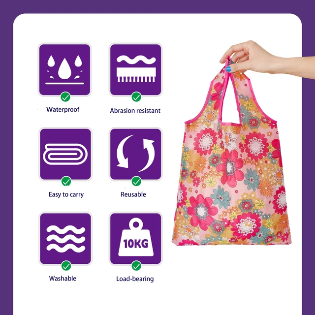 Alt view image 3 of 7 - 6 Pcs Reusable Shopping Bags, Foldable Grocery Bags in Pocket, Eco-friendly Travel Recycle Shopping Bags,Waterproof and Machine Washable, for Daily Shopping Supplies load