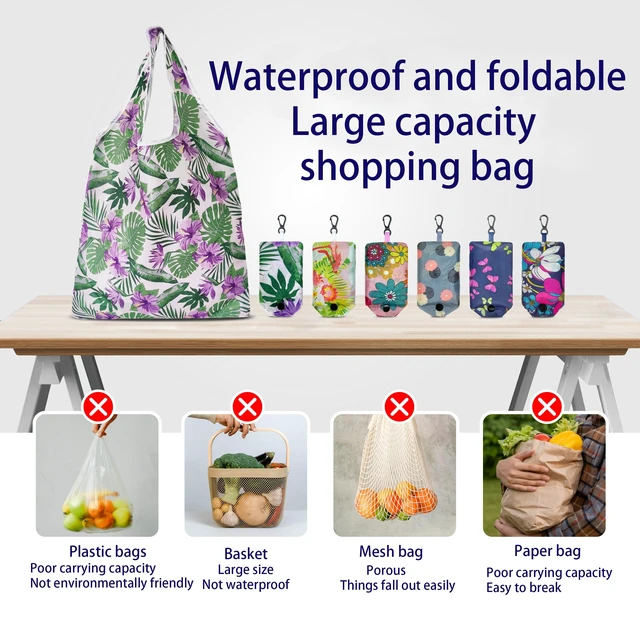 Alt view image 7 of 7 - 6 Pcs Reusable Shopping Bags, Foldable Grocery Bags in Pocket, Eco-friendly Travel Recycle Shopping Bags,Waterproof and Machine Washable, for Daily Shopping Supplies load