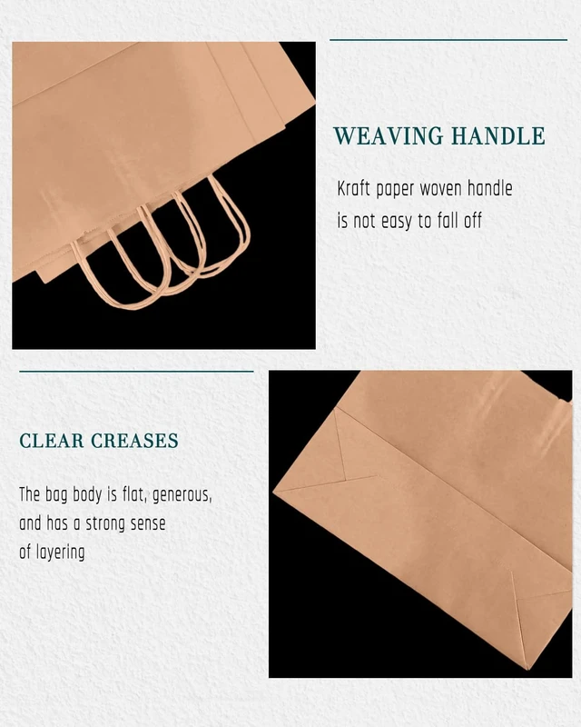 Alt view image 6 of 7 - 100-Pack Wide Large Size Paper Bags With Handles Bulk 12.6"x4.3"x10" Brown Party Kraft Shopping Bags