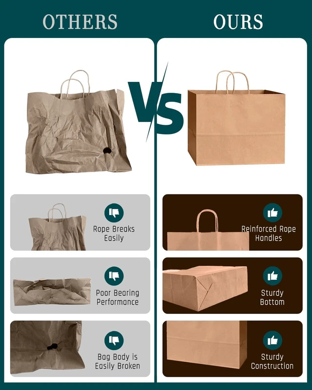 Alt view image 7 of 7 - 100-Pack Wide Large Size Paper Bags With Handles Bulk 12.6"x4.3"x10" Brown Party Kraft Shopping Bags