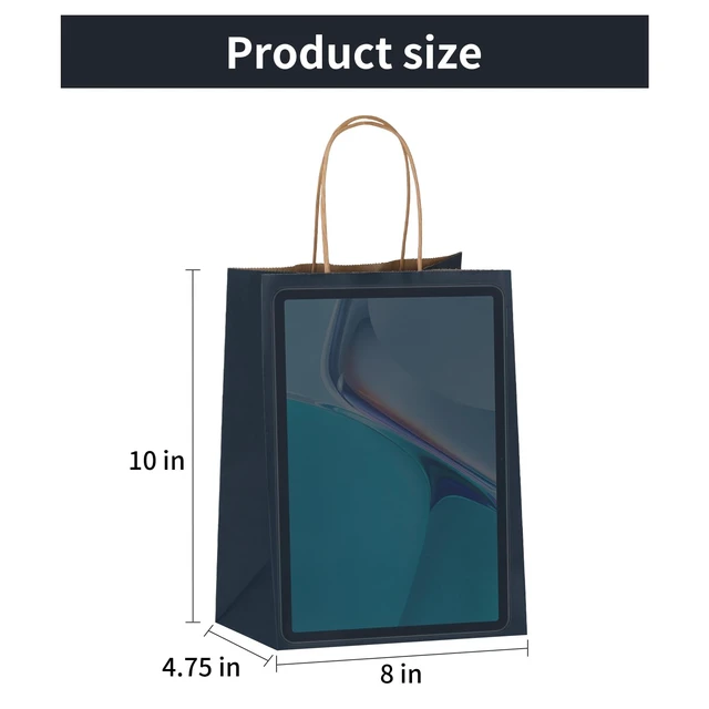 Alt view image 2 of 7 - 100 Pack 8x4.75x10 Inch Medium Navy Blue Kraft Paper Bags with Handles Bulk, Craft Paper Gift Bags for Party Favors Retail Shopping Business Goody Merchandise Take Out Blank Sacks (100pcs)