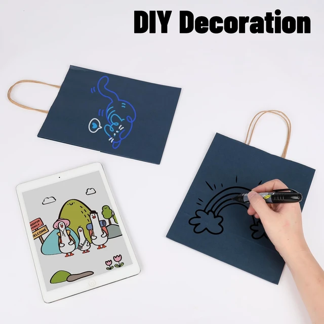 Alt view image 5 of 7 - 100 Pack 8x4.75x10 Inch Medium Navy Blue Kraft Paper Bags with Handles Bulk, Craft Paper Gift Bags for Party Favors Retail Shopping Business Goody Merchandise Take Out Blank Sacks (100pcs)