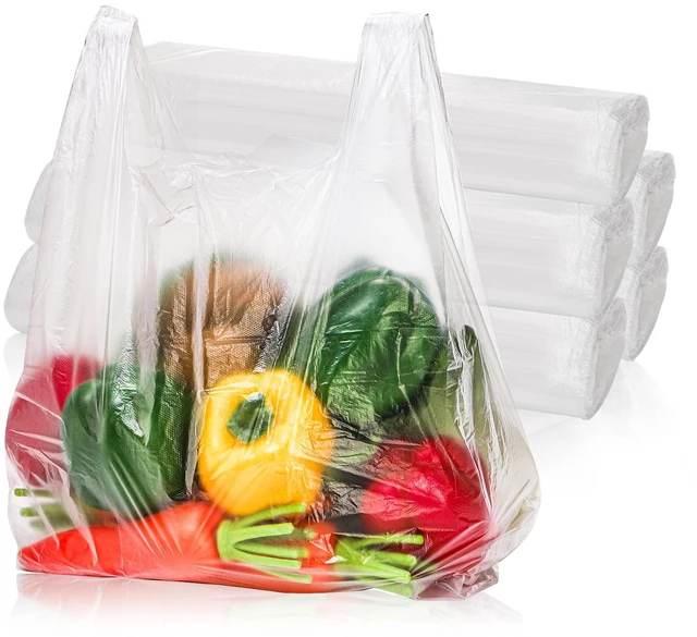 Main image of 500 Pcs Clear T Shirt Shopping Bag, 12''W x 18''H | Grocery Plastic Bags with Handles, Large Restaurant Carry out Retail Bags for Small Business, Supermarket, Restaurant
