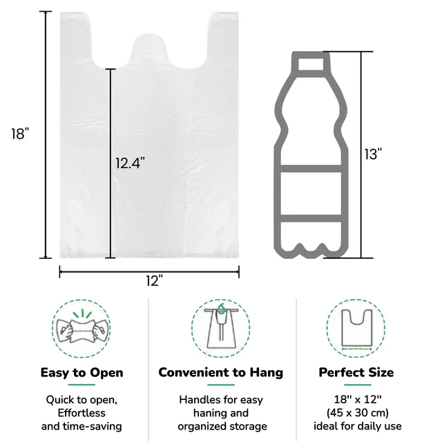 Alt view image 3 of 7 - 500 Pcs Clear T Shirt Shopping Bag, 12''W x 18''H | Grocery Plastic Bags with Handles, Large Restaurant Carry out Retail Bags for Small Business, Supermarket, Restaurant