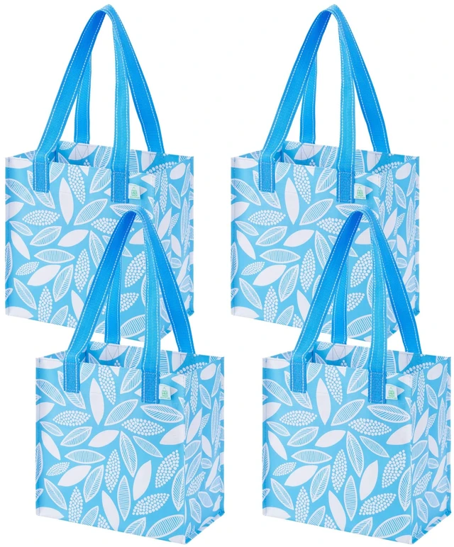 Main image of 4 Pack Compact Reusable Grocery Shopping Bags with Hard Bottom | Medium Heavy Duty Utility Tote with Long Handles, Foldable, Stand Upright, for Groceries Shopping Cart(Spring Breeze, 4 Pack)