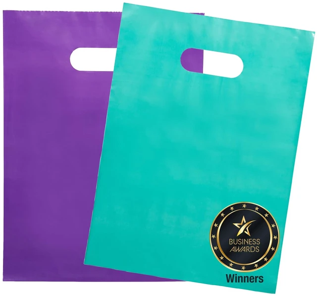 Main image of 200 Teal And Purple Plastic Bags 9x12 Merchandise Bags | Glossy Two-Color Carry Bags. Easy-Hold Handles. Ideal For Party Favors, Vendor Events, Craft Fairs And Boutique Orders.