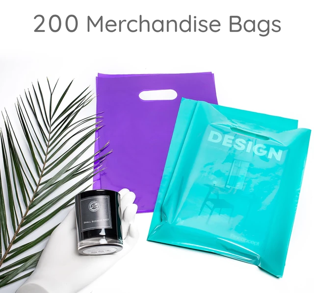 Alt view image 2 of 7 - 200 Teal And Purple Plastic Bags 9x12 Merchandise Bags | Glossy Two-Color Carry Bags. Easy-Hold Handles. Ideal For Party Favors, Vendor Events, Craft Fairs And Boutique Orders.