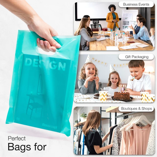 Alt view image 6 of 7 - 200 Teal And Purple Plastic Bags 9x12 Merchandise Bags | Glossy Two-Color Carry Bags. Easy-Hold Handles. Ideal For Party Favors, Vendor Events, Craft Fairs And Boutique Orders.