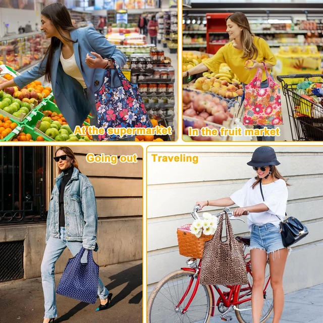 Alt view image 2 of 7 - 6 Pcs Reusable Shopping Bags Foldable,Grocery Bags in Pocket,Waterproof and Machine Washable,Eco-friendly Travel Recycle Polyester Tote Bags for Daily Shopping Supplies load