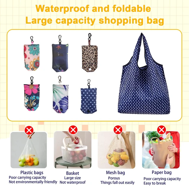 Alt view image 4 of 7 - 6 Pcs Reusable Shopping Bags Foldable,Grocery Bags in Pocket,Waterproof and Machine Washable,Eco-friendly Travel Recycle Polyester Tote Bags for Daily Shopping Supplies load