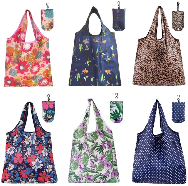 Main image of 6 Pcs Reusable Shopping Bags Foldable,Grocery Bags in Pocket,Waterproof and Machine Washable,Eco-friendly Travel Recycle Polyester Tote Bags for Daily Shopping Supplies load