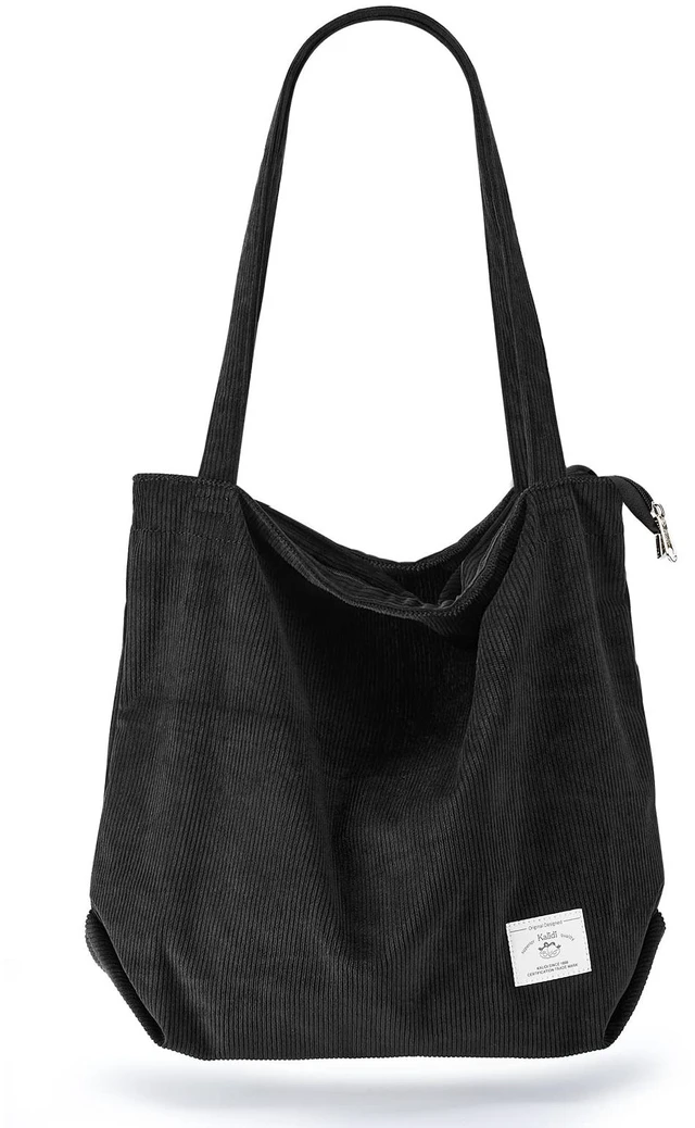 Main image of Tote Bag Large Shoulder Bag with Zipper Pockets Big Capacity Casual Handbags Shopping Bag for Girls, Black