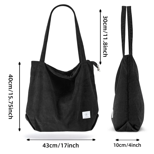 Alt view image 5 of 7 - Tote Bag Large Shoulder Bag with Zipper Pockets Big Capacity Casual Handbags Shopping Bag for Girls, Black