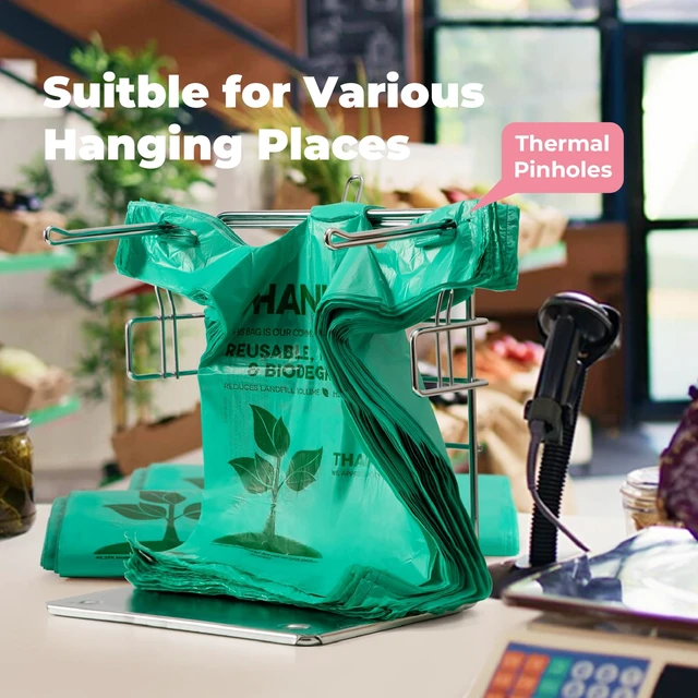 Alt view image 3 of 7 - Eco Biodegradable Plastic Grocery Bags - 100 Count with Handles, Thank You T-Shirt Shopping Bags Bulk for Small Business, Restaurant, Groceries, Supermarket