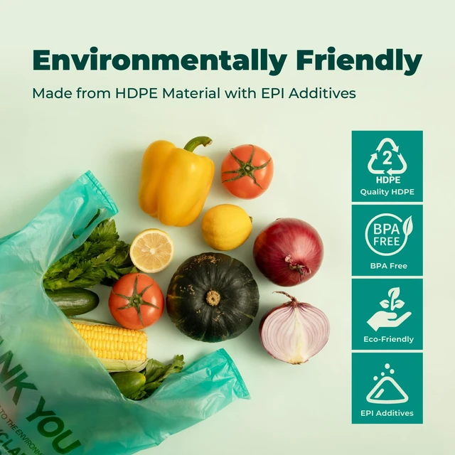 Alt view image 4 of 7 - Eco Biodegradable Plastic Grocery Bags - 100 Count with Handles, Thank You T-Shirt Shopping Bags Bulk for Small Business, Restaurant, Groceries, Supermarket