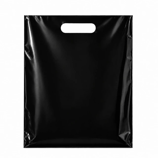 Main image of 100 Count Black Plastic Merchandise Bags, 12" x 15", Die-Cut Handle Retail Shopping Bags, Plastic Gift Bags for Retail Stores and Events