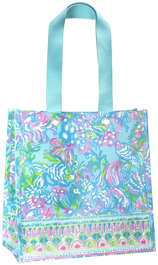 Main image of Market Shopper Bag, Aqua La Vista | Blue & Green Weather Resistant, Durable, Reusable Grocery Tote with Wide Comfortable Shoulder Straps and Flat Base