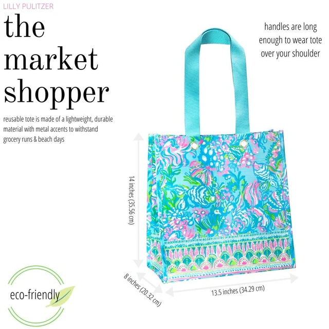 Alt view image 4 of 6 - Market Shopper Bag, Aqua La Vista | Blue & Green Weather Resistant, Durable, Reusable Grocery Tote with Wide Comfortable Shoulder Straps and Flat Base
