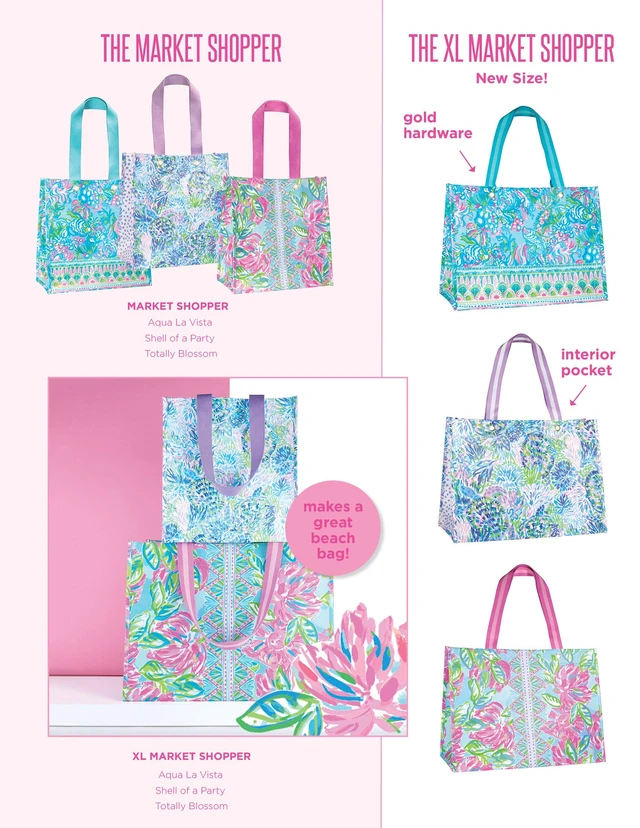 Alt view image 5 of 6 - Market Shopper Bag, Aqua La Vista | Blue & Green Weather Resistant, Durable, Reusable Grocery Tote with Wide Comfortable Shoulder Straps and Flat Base