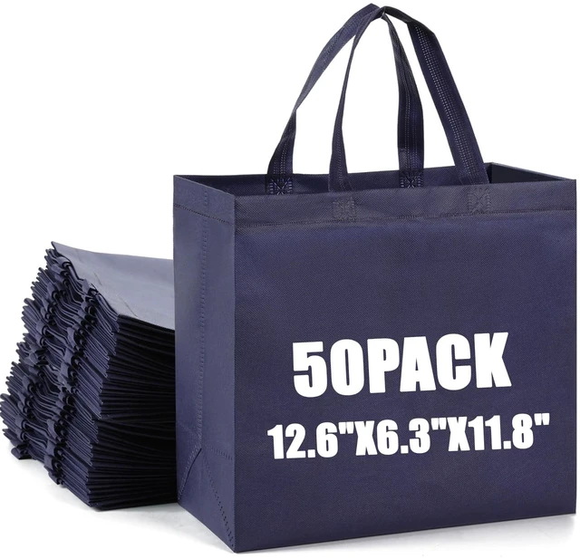 Main image of Grocery Bags with Handles Non Woven Shopping Tote Bags Bulk | Foldable, Blank Navy Blue Handbag for Kitchen, Groceries, Boutiques, Events, Party Favors
