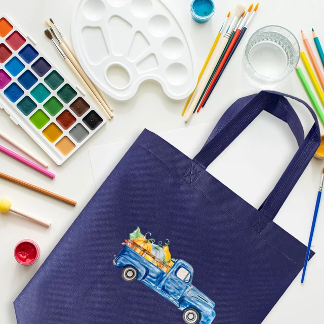 Alt view image 3 of 7 - Grocery Bags with Handles Non Woven Shopping Tote Bags Bulk | Foldable, Blank Navy Blue Handbag for Kitchen, Groceries, Boutiques, Events, Party Favors