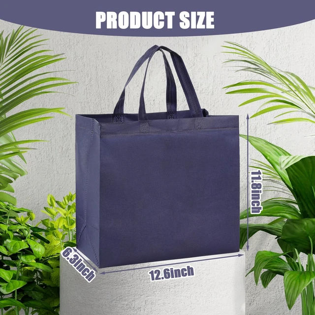 Alt view image 7 of 7 - Grocery Bags with Handles Non Woven Shopping Tote Bags Bulk | Foldable, Blank Navy Blue Handbag for Kitchen, Groceries, Boutiques, Events, Party Favors