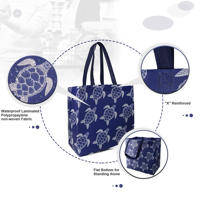 Alt view image 4 of 7 - Animal Reusable Grocery Bags - W13*H13*D7 6 Packs Lightweight Shopping Totes with Long Handles, Water Resistant,Durable and Portable - Perfect for Groceries, Supermarket, Gifts, and More