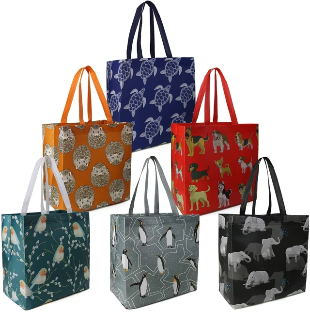 Main image of Animal Reusable Grocery Bags - W13*H13*D7 6 Packs Lightweight Shopping Totes with Long Handles, Water Resistant,Durable and Portable - Perfect for Groceries, Supermarket, Gifts, and More