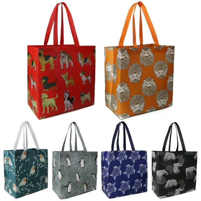 Alt view image 7 of 7 - Animal Reusable Grocery Bags - W13*H13*D7 6 Packs Lightweight Shopping Totes with Long Handles, Water Resistant,Durable and Portable - Perfect for Groceries, Supermarket, Gifts, and More