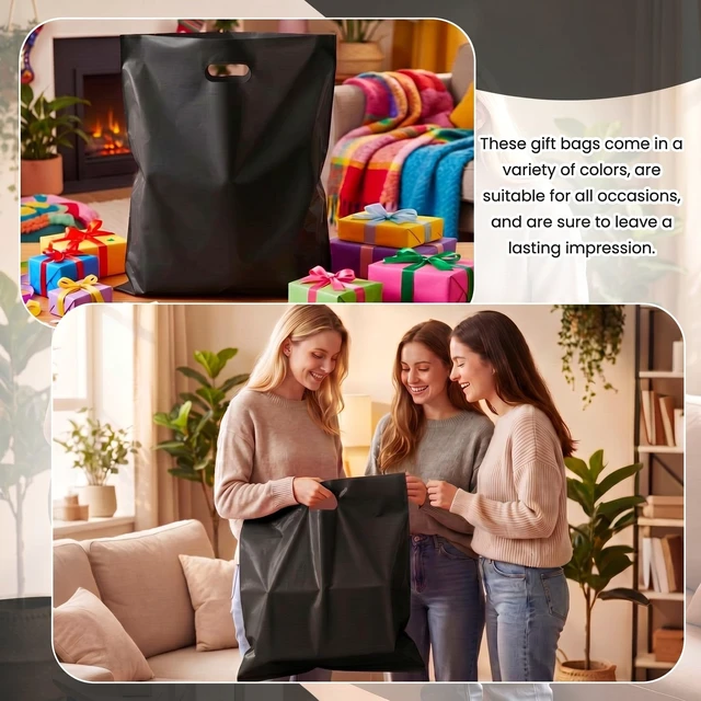 Alt view image 5 of 7 - 100 Pcs 18"x20" Black Plastic Bags with Handles Large Merchandise Shopping Bags for Small Business, Retail, Boutique Stores, Gifts