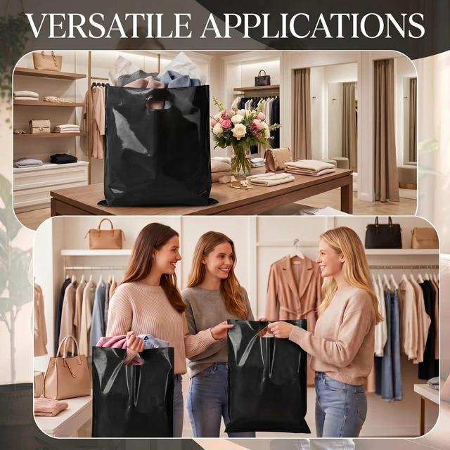 Alt view image 3 of 7 - 100 Pcs 18"x20" Black Plastic Bags with Handles Large Merchandise Shopping Bags for Small Business, Retail, Boutique Stores, Gifts