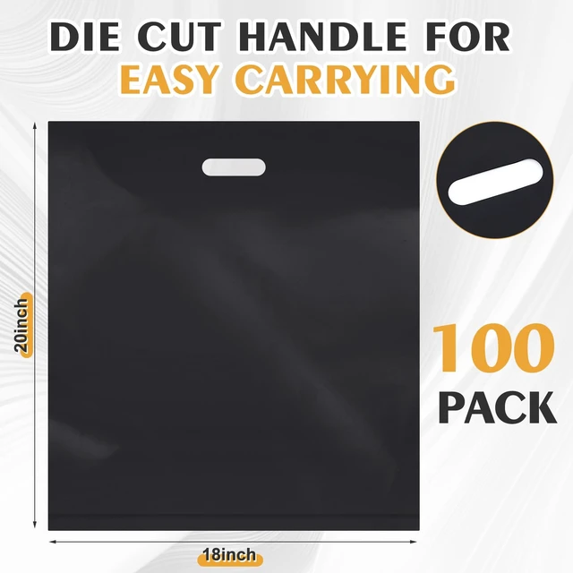 Alt view image 2 of 7 - 100 Pcs 18"x20" Black Plastic Bags with Handles Large Merchandise Shopping Bags for Small Business, Retail, Boutique Stores, Gifts