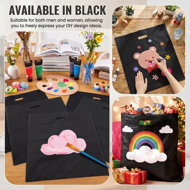 Alt view image 4 of 7 - 100 Pcs 18"x20" Black Plastic Bags with Handles Large Merchandise Shopping Bags for Small Business, Retail, Boutique Stores, Gifts