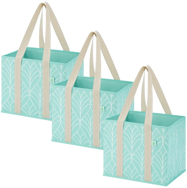 Main image of 3 Pack Heavy Duty Reusable Grocery Shopping Bags Utility Tote | Water Resistant, Storage Box with Sturdy Handles & Hard Bottom, Foldable for Groceries Shopping Cart(Evergreen, 6 Gallon)