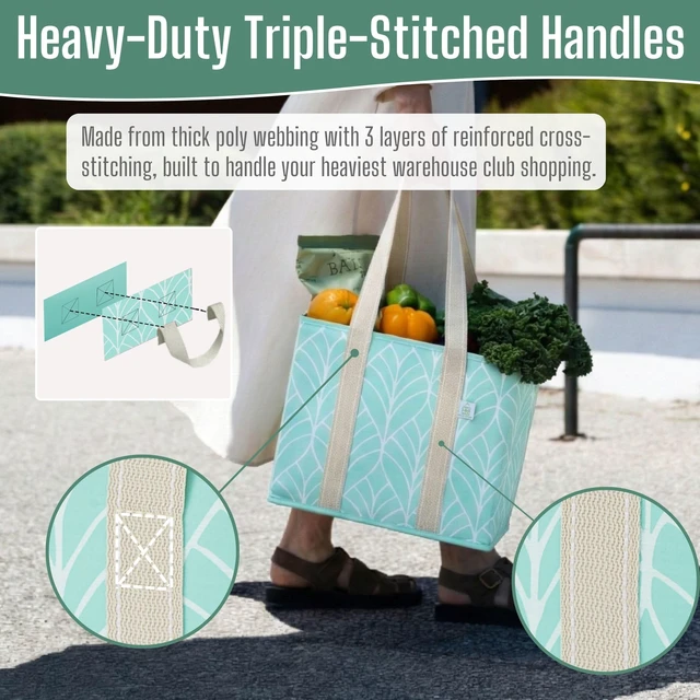Alt view image 6 of 7 - 3 Pack Heavy Duty Reusable Grocery Shopping Bags Utility Tote | Water Resistant, Storage Box with Sturdy Handles & Hard Bottom, Foldable for Groceries Shopping Cart(Evergreen, 6 Gallon)