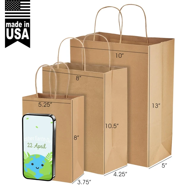 Alt view image 2 of 7 - Brown Kraft Paper Bags 10x5x13 Inch 100Pcs Gift Bags with Handles | Large Kraft Bulk Recycled Shopping Bags for Business Merchandise Retail, Birthday Party Favors, Grocery Packaging