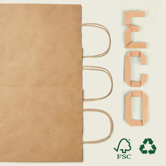 Alt view image 5 of 7 - Brown Kraft Paper Bags 10x5x13 Inch 100Pcs Gift Bags with Handles | Large Kraft Bulk Recycled Shopping Bags for Business Merchandise Retail, Birthday Party Favors, Grocery Packaging