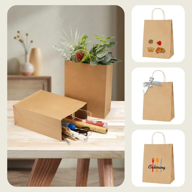 Alt view image 7 of 7 - Brown Kraft Paper Bags 10x5x13 Inch 100Pcs Gift Bags with Handles | Large Kraft Bulk Recycled Shopping Bags for Business Merchandise Retail, Birthday Party Favors, Grocery Packaging