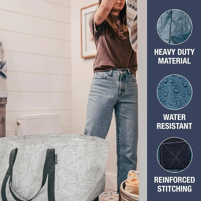 Alt view image 5 of 7 - XXL Storage Basket Tote, 76L Storage Bag, 2 Pack, Ocean | Carry Bulk Groceries or Laundry in One Trip | Open Tops Speed Loading, Reinforced Handles Manage Big Loads and Bags Fold Flat